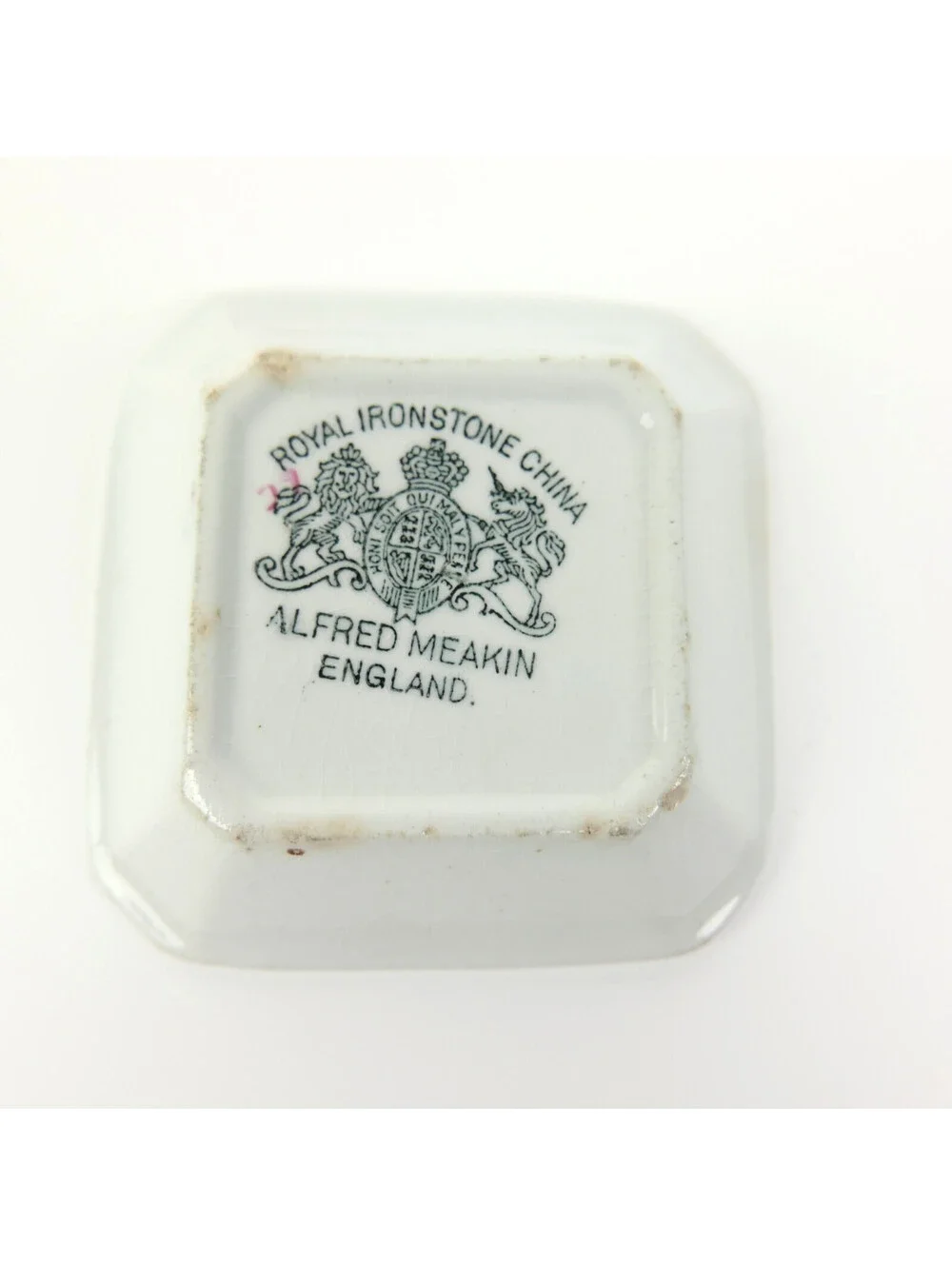 Antique Alfred Meakin Royal Ironstone Botanical Butter Pat Square Dish 1890s